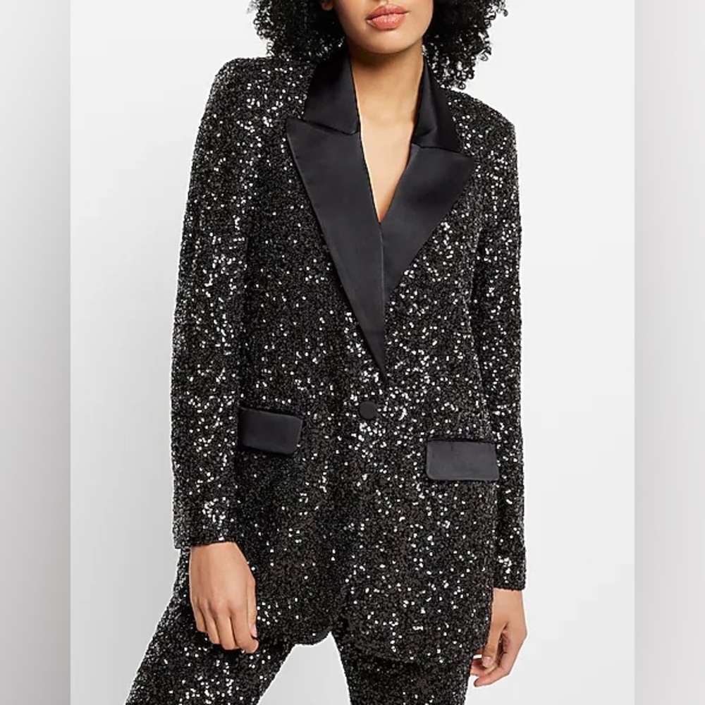 Express Sequin Peak Lapel Boyfriend Tuxedo Blazer